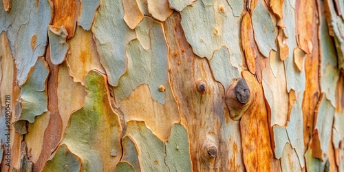 Close up detailed texture of cracked eucalyptus globulus tree bark