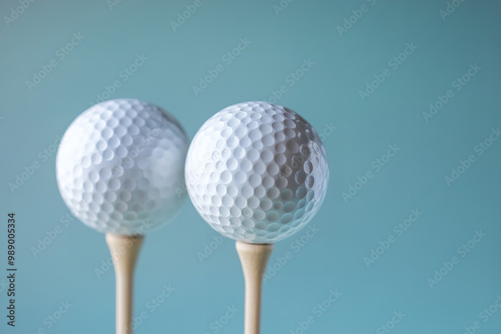 Isolated against backdrop are golf balls on a tee. Generative Ai Isolated against backdrop are golf balls on a tee. Generative Ai