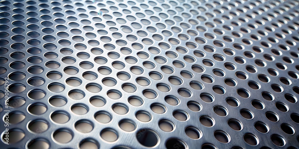 © Collection - Close up shot of silver perforated metal sheet with circular holes