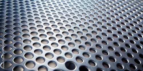 Close up shot of silver perforated metal sheet with circular holes photo