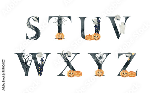 Watercolor halloween letters.