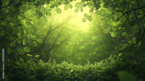 Sunlight Filtering Through Lush Green Leaves in a Forest