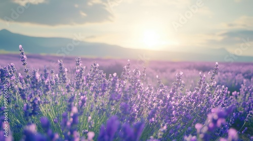 Sun-kissed lavender field in bloom, offering space for copy or design elements