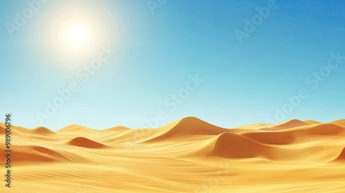 Vast desert terrain with wind-blown dunes and a bright sun, perfect for text. No people, copy space