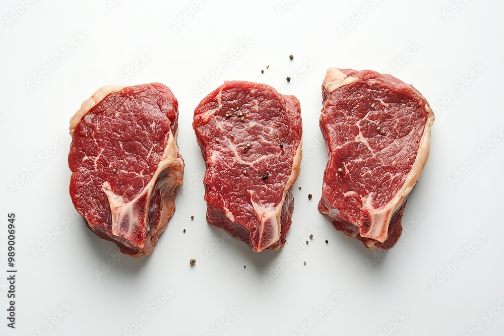 The assembly of the pork steak collection on a white backdrop. Generative Ai