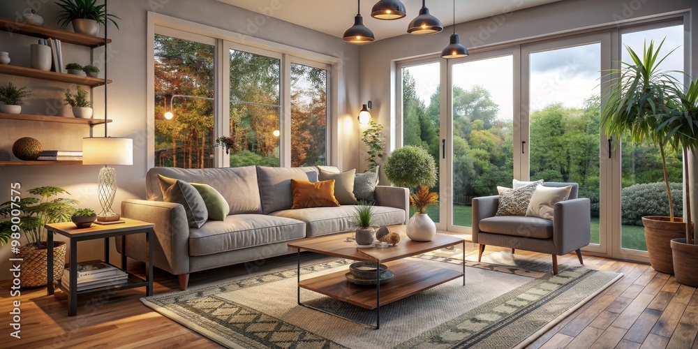 Cozy Living Room with Greenery and Natural Light, Sofa, Plants,  Wooden Floor, Window,  Cozy Living Room , Natural Light , Interior Design , Home Decor