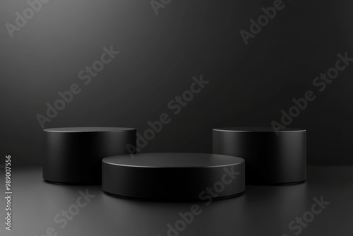 Elegantly designed low black podiums on a soft background