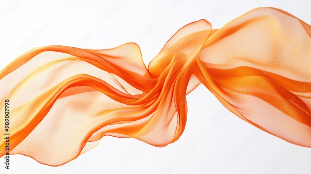 Obraz premium Billowing fabric in a vibrant orange hue, floating against a pristine white background.