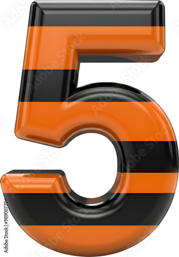 Glossy 3D Number 5 with Orange and Black Stripes