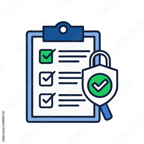 Minimalist Cybersecurity Audit Icon, Blue and Green Tones, Cybersecurity Concept