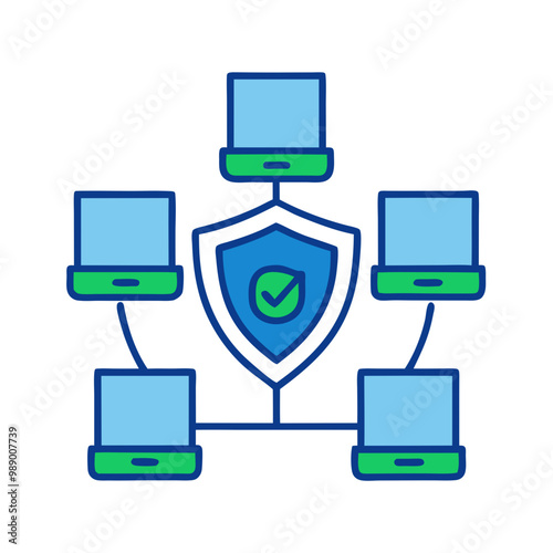 Minimalist Cyber Defense Icon, Blue and Green Tones, Cybersecurity Concept