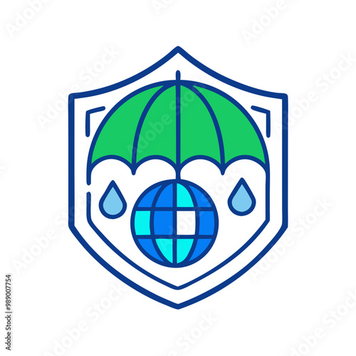 Minimalist Cyber Insurance Icon, Blue and Green Tones, Cybersecurity Concept