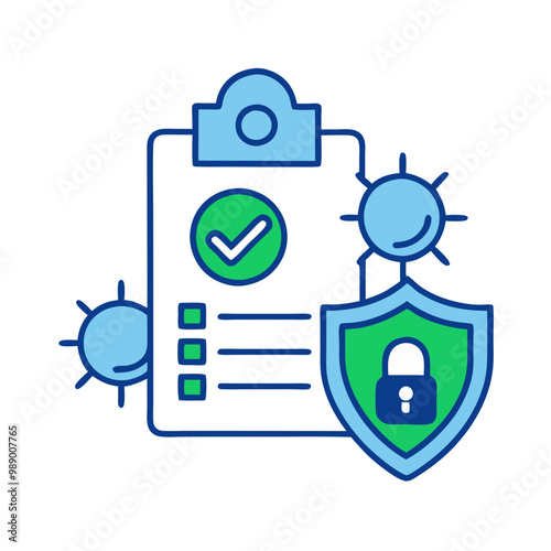 Minimalist Cybersecurity Policy Icon, Blue and Green Tones, Cybersecurity Concept