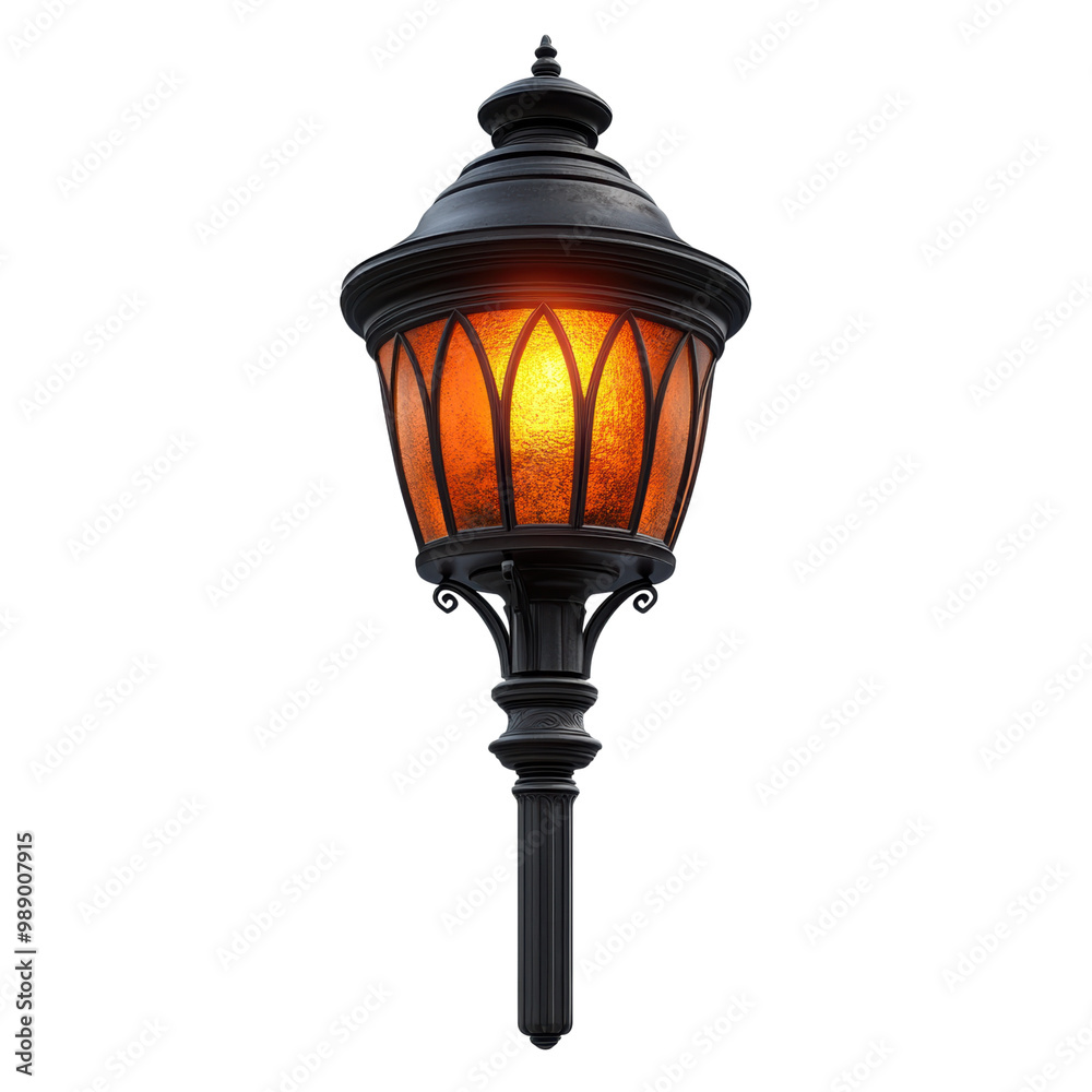 A classic street lamp with warm glowing light, white isolated background. transparent background A classic street lamp with warm glowing light, white isolated background. transparent background