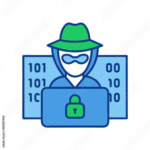 Minimalist Data Masking Icon, Blue and Green Tones, Cybersecurity Concept