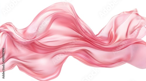 Blowing pink silk fabric, creating elegant folds and curves, floating against white.