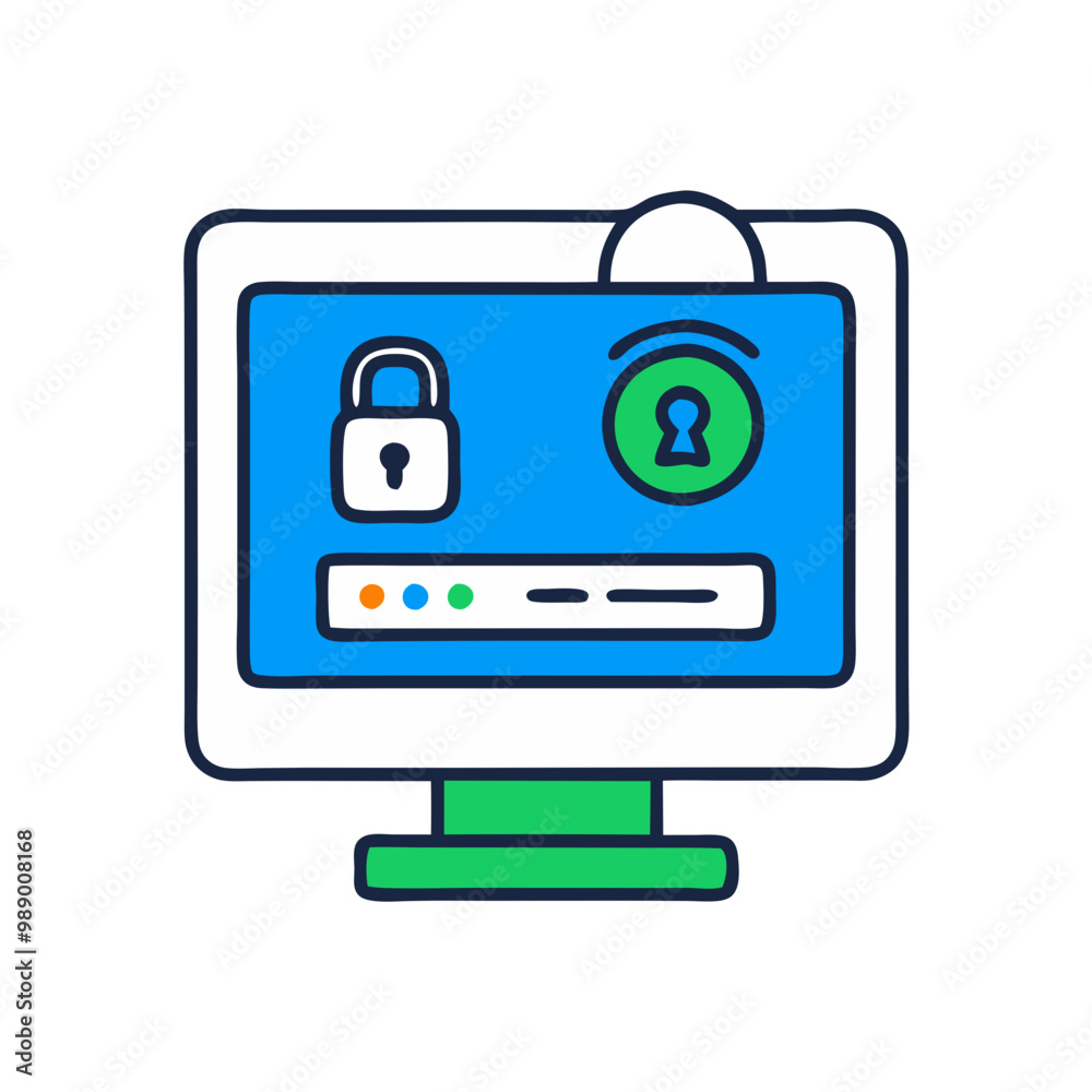 Minimalist Secure Login Icon, Blue and Green Tones, Cybersecurity Concept