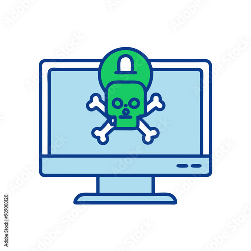 Minimalist Ransomware Icon, Blue and Green Tones, Cybersecurity Concept