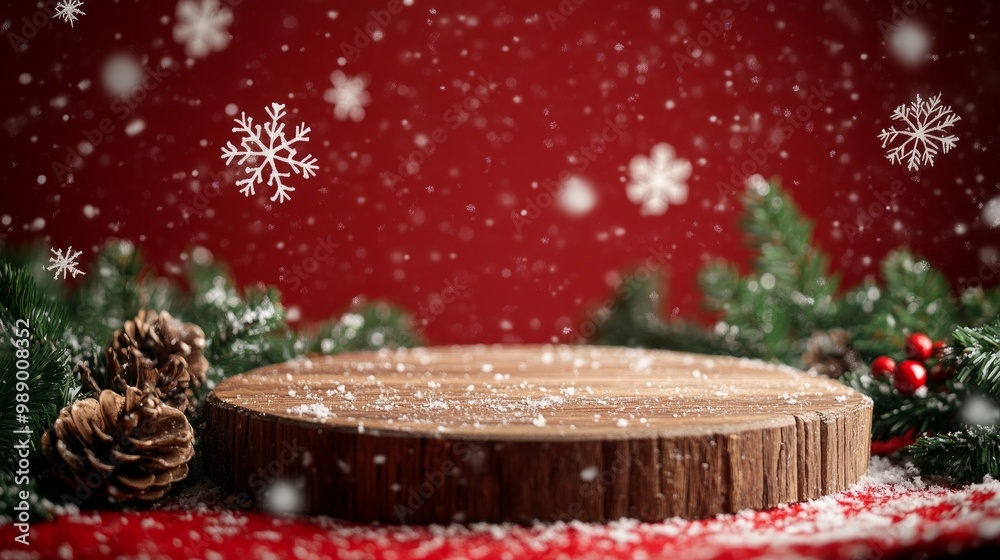 Charming Wooden Podium Amidst Snowflakes Charming Wooden Podium Amidst Snowflakes