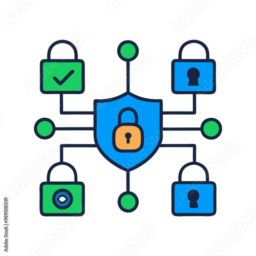 Minimalist Security Protocol Icon, Blue and Green Tones, Cybersecurity Concept