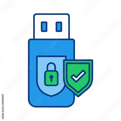 Minimalist Secure USB Icon, Blue and Green Tones, Cybersecurity Concept