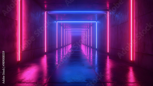 3D Neon Lights in a Tunnel