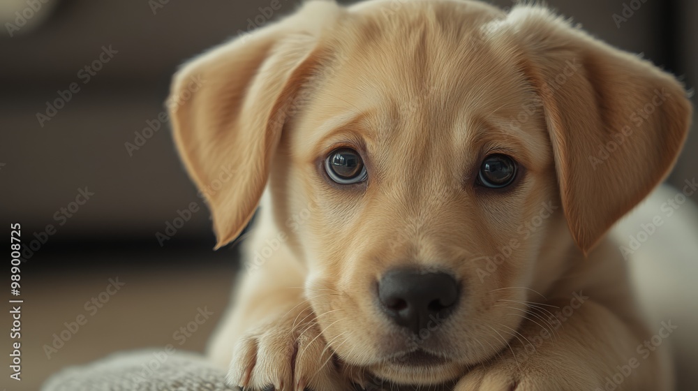 Adorable Labrador puppy with soulful eyes resting indoors. Perfect image for pet lovers and dog-related content. Adorable Labrador puppy with soulful eyes resting indoors. Perfect image for pet lovers and dog-related content.