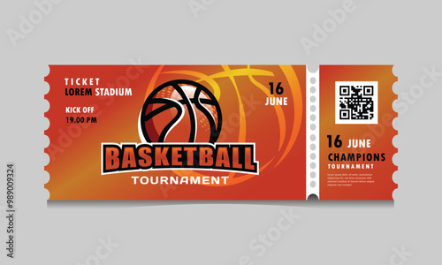 Basketball sport match event ticket paper template graphic