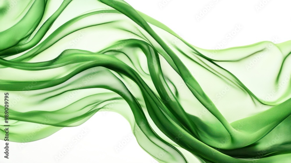 Bright green fabric billowing dramatically, mid-motion, with smooth waves, on a white background. Bright green fabric billowing dramatically, mid-motion, with smooth waves, on a white background.