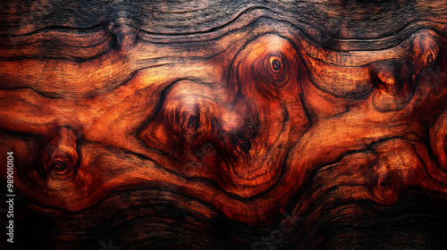 Abstract Wood Texture Background - Dark Red and Brown Swirls