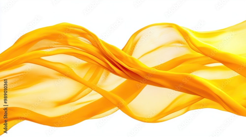 Bright yellow fabric blowing in soft waves, isolated on white, with dynamic folds in motion. Bright yellow fabric blowing in soft waves, isolated on white, with dynamic folds in motion.