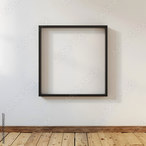 Mockup frame in minimalist interior background. Empty frame with natural sunlight on wall.