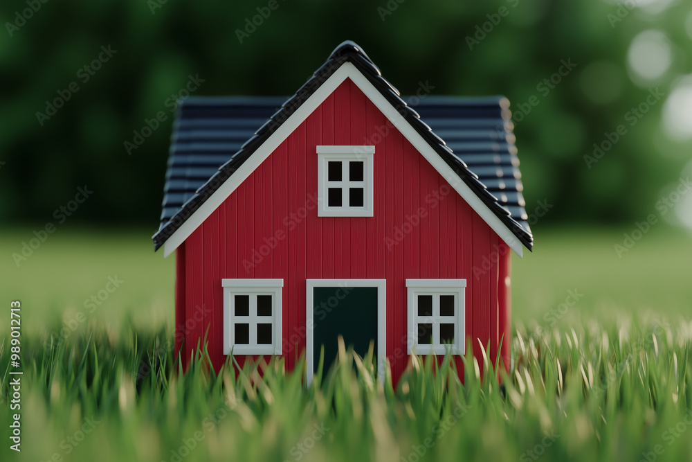 Red House Model in Green Grass Red House Model in Green Grass