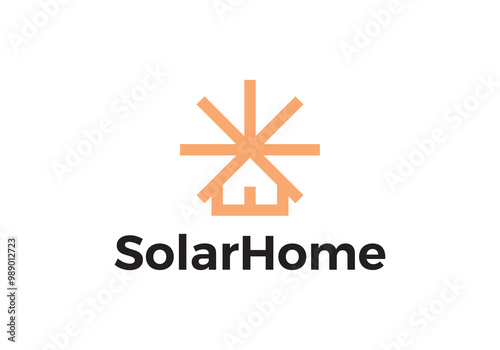 sun with home logo. solar energy and house design template