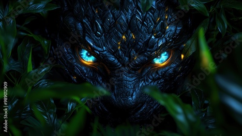 Mysterious Creature with Striking Blue Eyes in Jungle photo