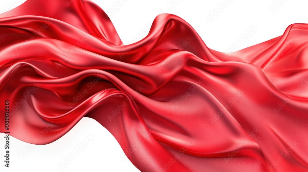 Obraz premium Rich satin fabric in bright red, flowing gently in the wind, creating dramatic folds on white.