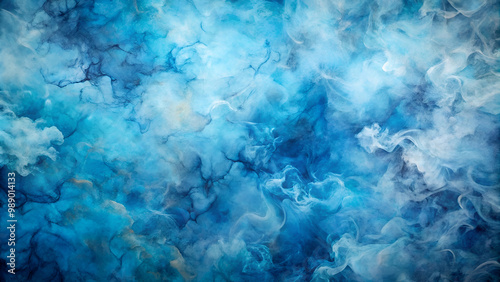 Watercolor painted mottled blue background with vintage marbled textured