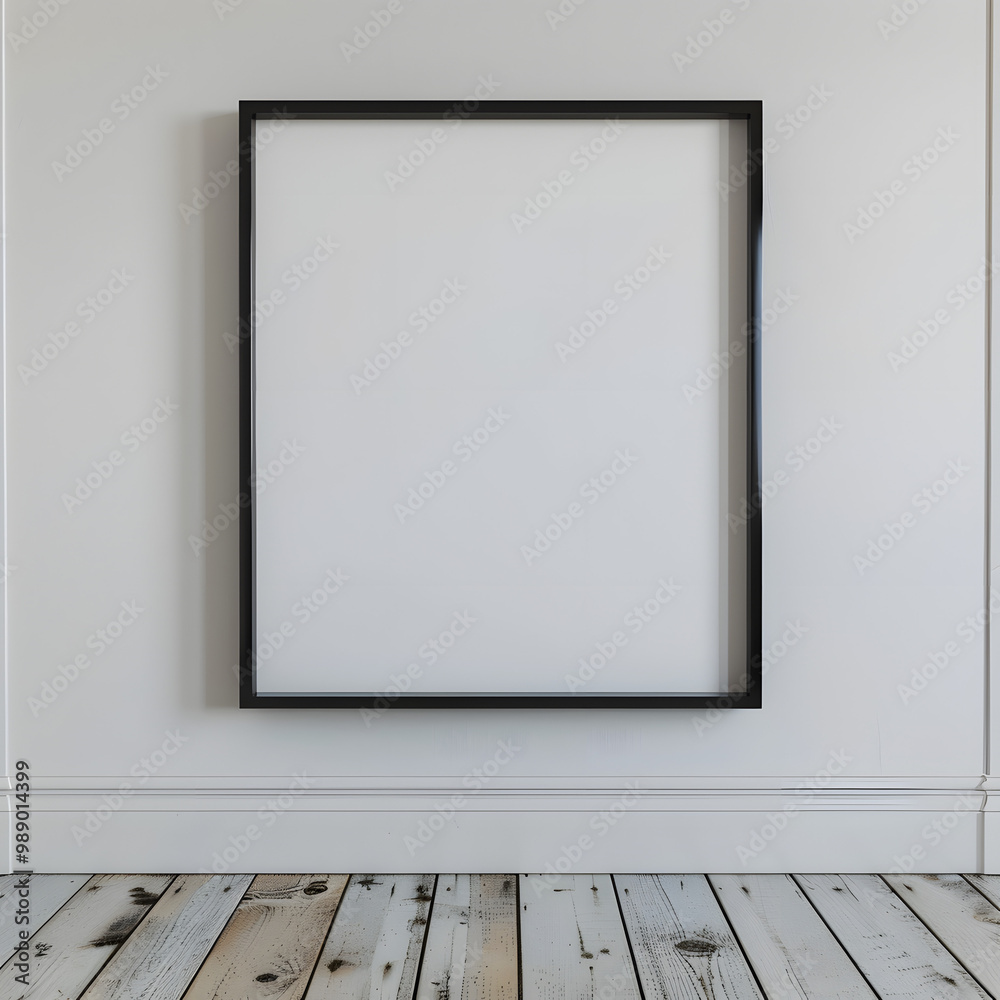 Mockup frame in minimalist interior background. Empty frame with natural sunlight on wall.