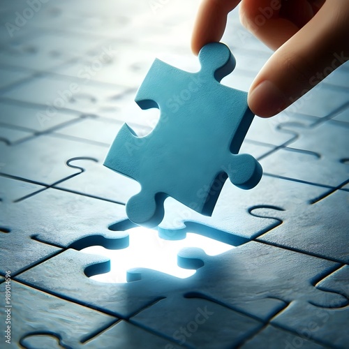 A puzzle piece fitting into a missing space, symbolizing a solution to a problem.