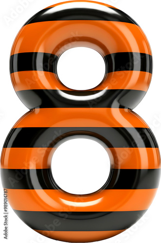 Glossy 3D Number 8 with Orange and Black Stripes