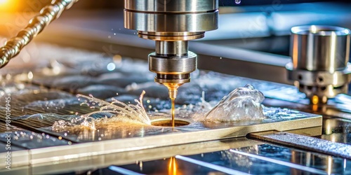 A close-up stock photo of a waterjet cutting nozzle used in the metalwork industry photo
