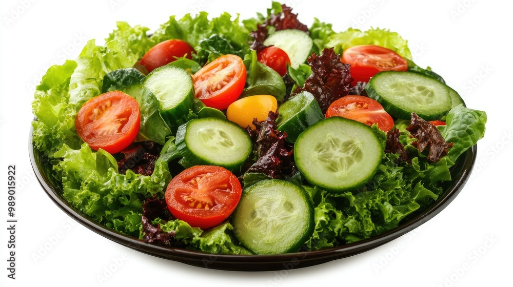 Fresh salad with mixed greens, cucumbers, and tomatoes, perfect for weight loss. No people, copy space Fresh salad with mixed greens, cucumbers, and tomatoes, perfect for weight loss. No people, copy space