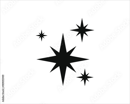 Shine or sparkle vector. Sparkling star in black color on white background. Sparkle star icons. Shine icon. Star sparkle doodles vector.