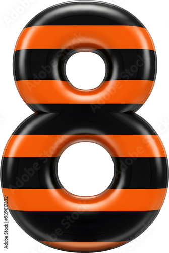 Glossy 3D Number 8 with Orange and Black Stripes