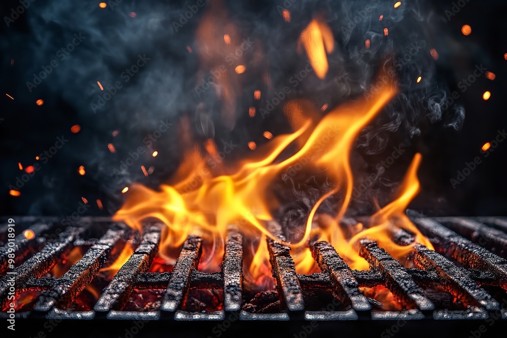 Grill with a solitary flame in the backdrop. Generative Ai