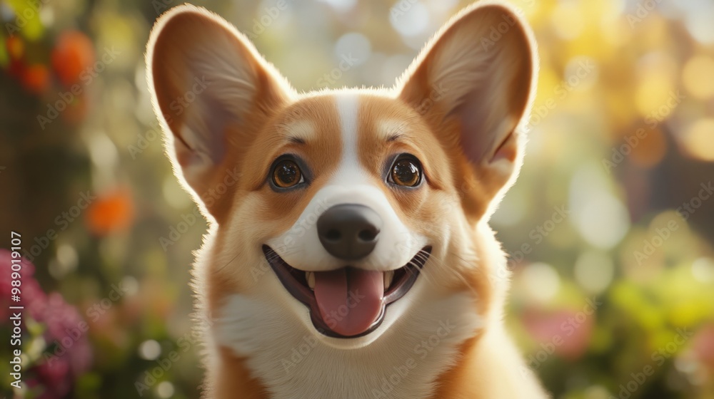 Cute corgi dog with happy expression in a garden setting. Perfect for pet lovers and joyful animal-themed content. Cute corgi dog with happy expression in a garden setting. Perfect for pet lovers and joyful animal-themed content.