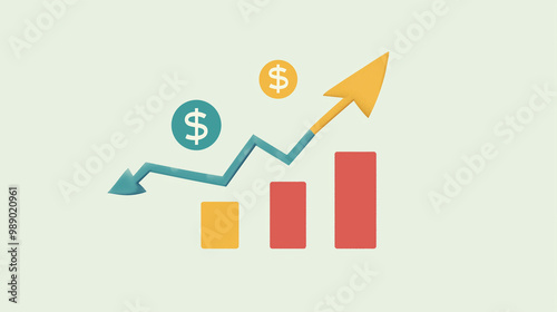 Upward Financial Growth Chart with Currency Symbols and Trend Arrows