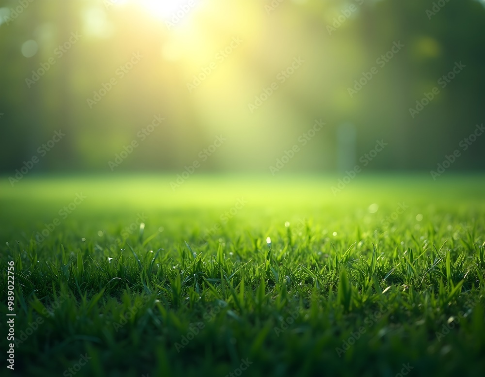 Fototapeta premium Pristine Green Soccer Field Under Stadium Lights Awaiting a Thrilling Game