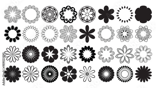 Vector Flower Shapes on Black Colour