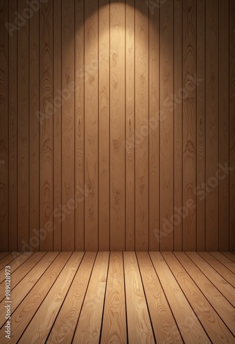 Wooden floor. Wooden wall and wooden floor. Empty room, brown wooden wall and floor